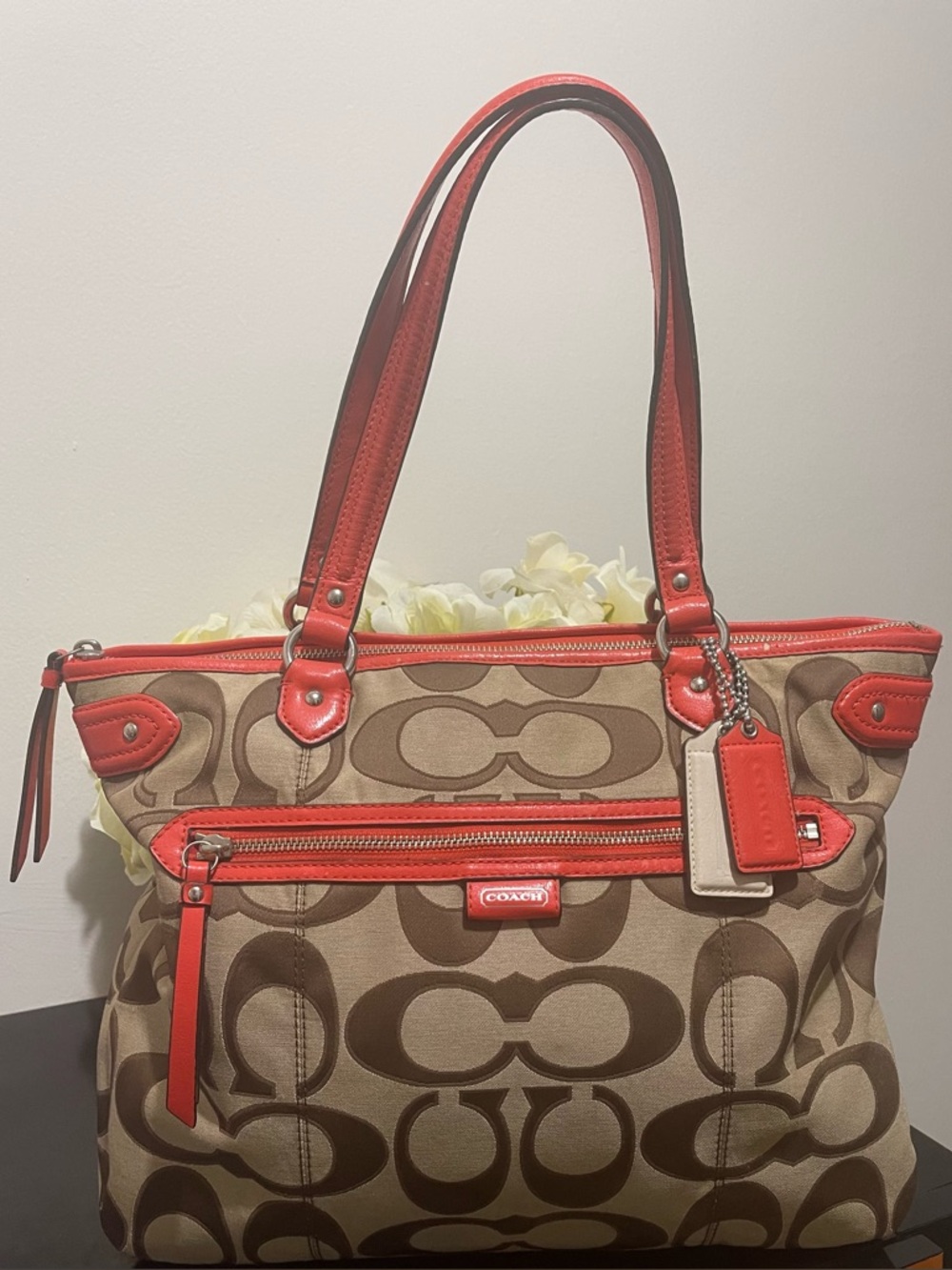 Coach Daisy Emma Outline Signature Tote Vibrant Orange- Y2K Vintage Pop of Color